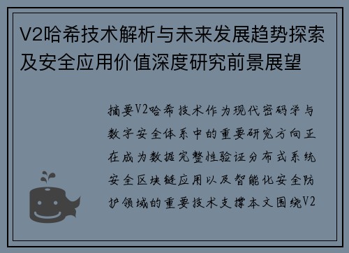 V2哈希技术解析与未来发展趋势探索及安全应用价值深度研究前景展望